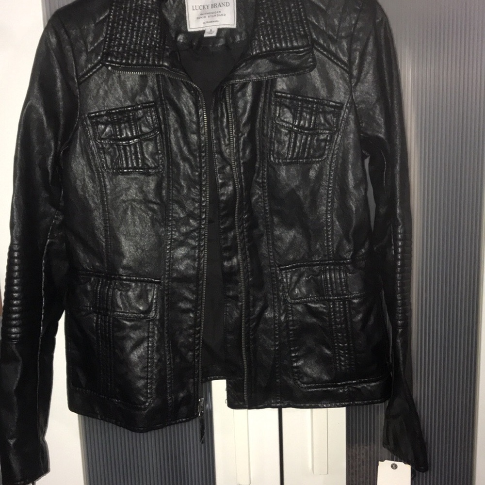 Black faux leather Lucky Brand moto jacket BNWT